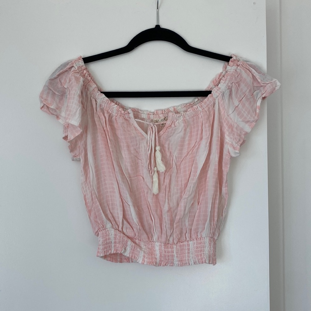 LA Hearts, S, pink and white tie off the shoulder top
